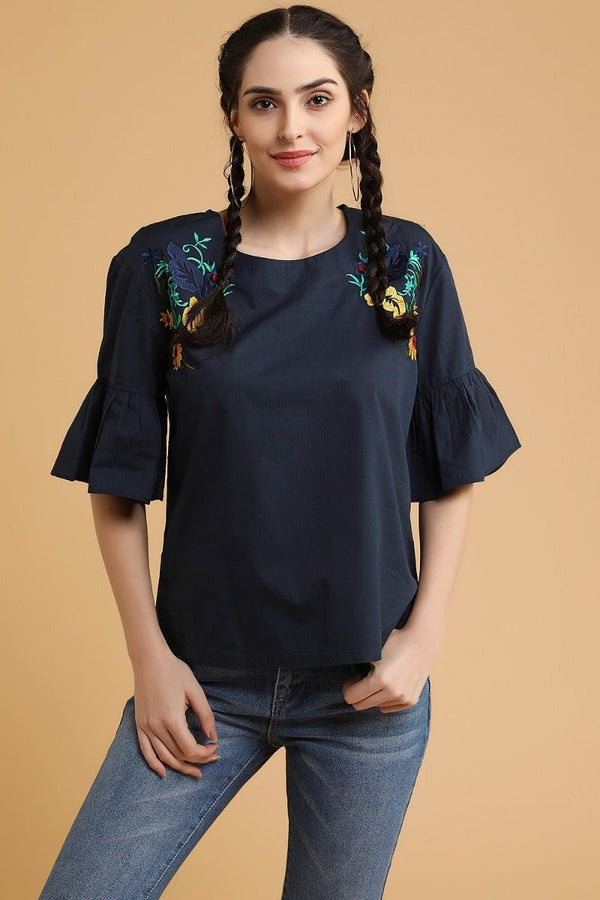 Gipsy Navy Embroidered Blouse Navy