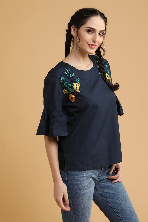 Gipsy Navy Embroidered Blouse Navy