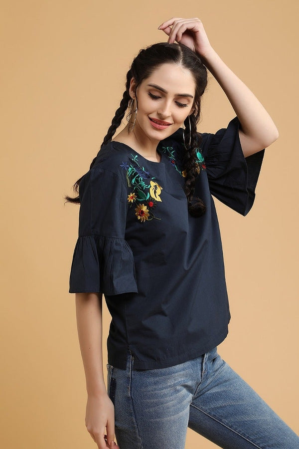 gipsy Navy Embroidered Blouse Navy