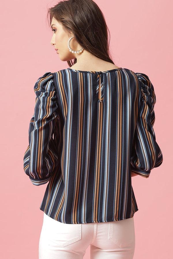 Gipsy Gipsy Navy Medium Length Round Neck Polyester Blouse Navy