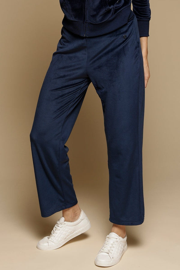 Gipsy Navy Solid Polyester Mid-Rise Pant Blue