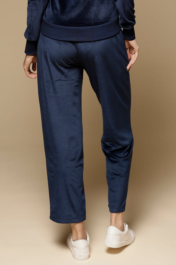 Gipsy Navy Solid Polyester Mid-Rise Pant Blue