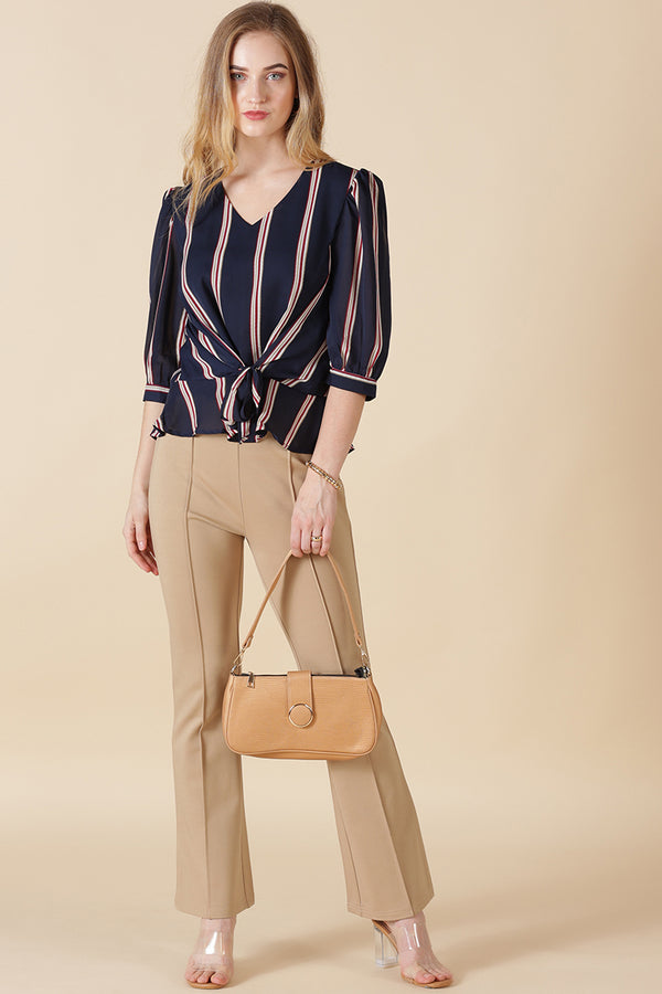 Gipsy Gipsy Navy Stripe Print Georgette Blouse Navy