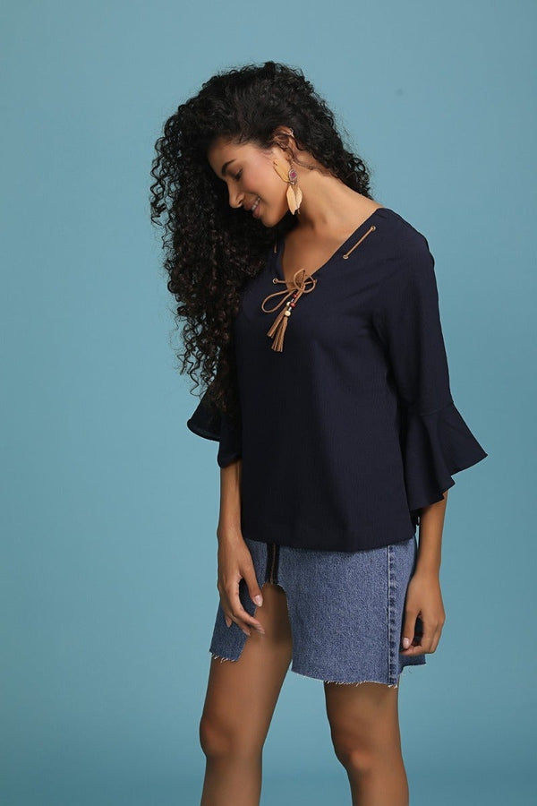 Gipsy Navy Tassel Away Top Blue