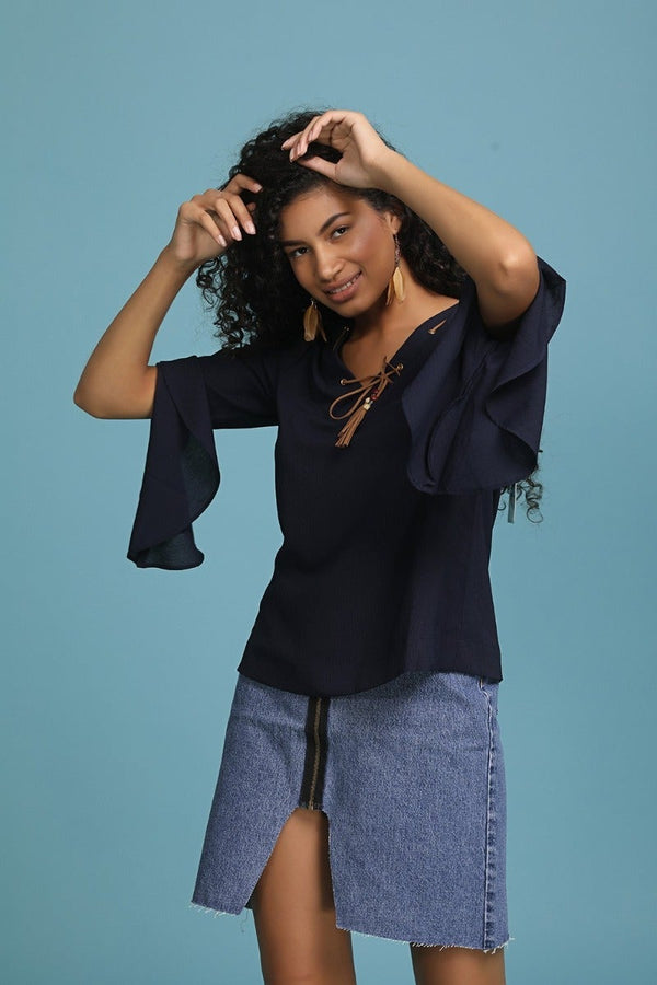 Gipsy Navy Tassel Away Top Blue