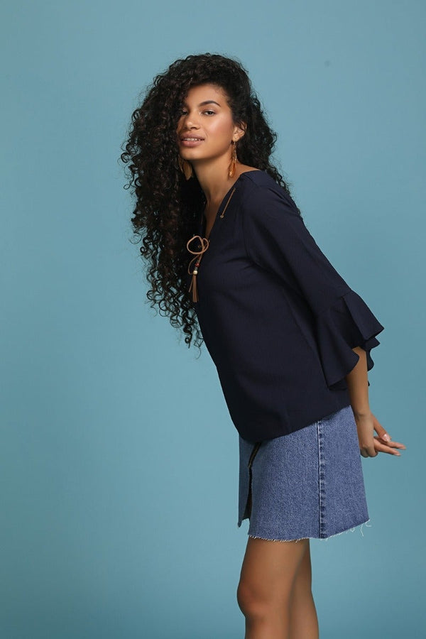 gipsy Navy Tassel Away top Blue