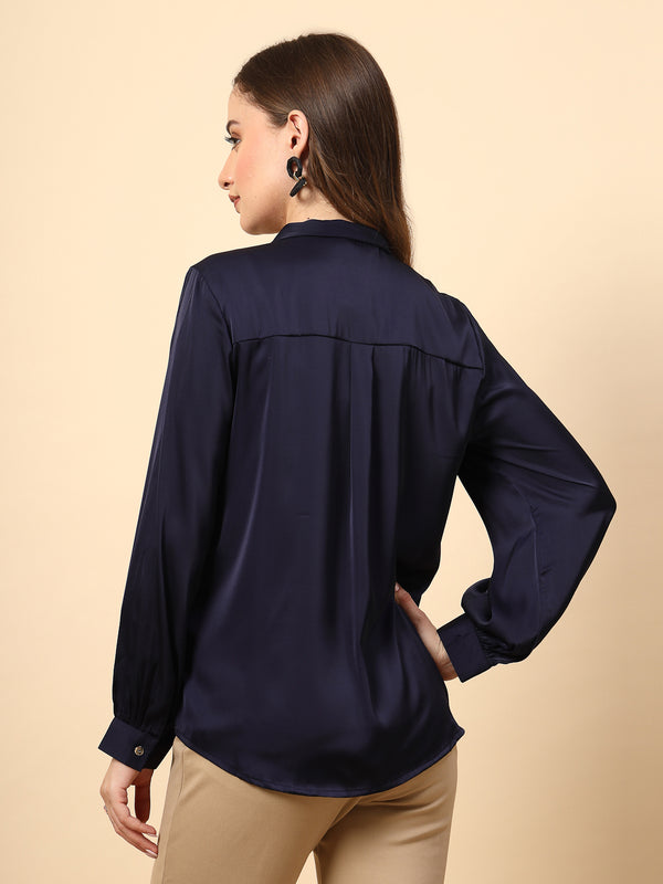 Gipsy Navy Top Shine Button And Collar Tie