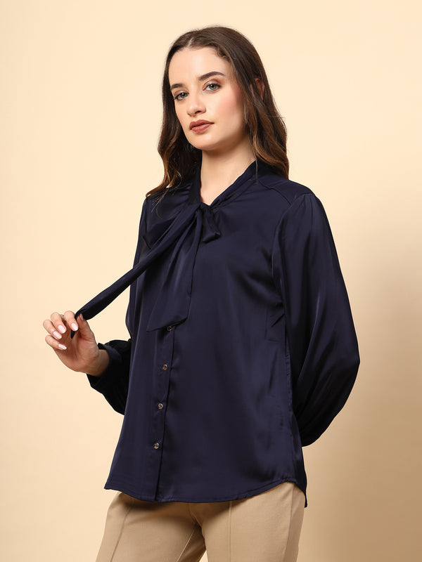 Gipsy Navy Top Shine Button And Collar Tie