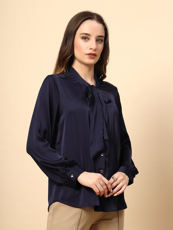Gipsy Navy Top Shine Button And Collar Tie