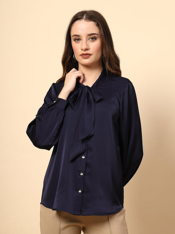 gipsy Navy Top Shine Button and Collar Tie