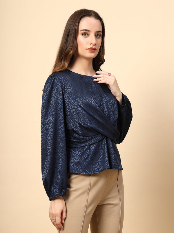 Gipsy Navy Top With Front Fabric Knotting