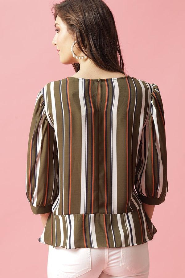 Gipsy Gipsy Olive Medium Length V-Neck Polyester Blouse Olive