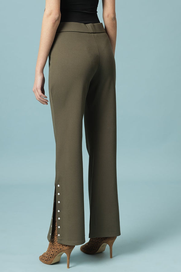 Gipsy Olive Solid Knitted Bootcut Jegging Olive