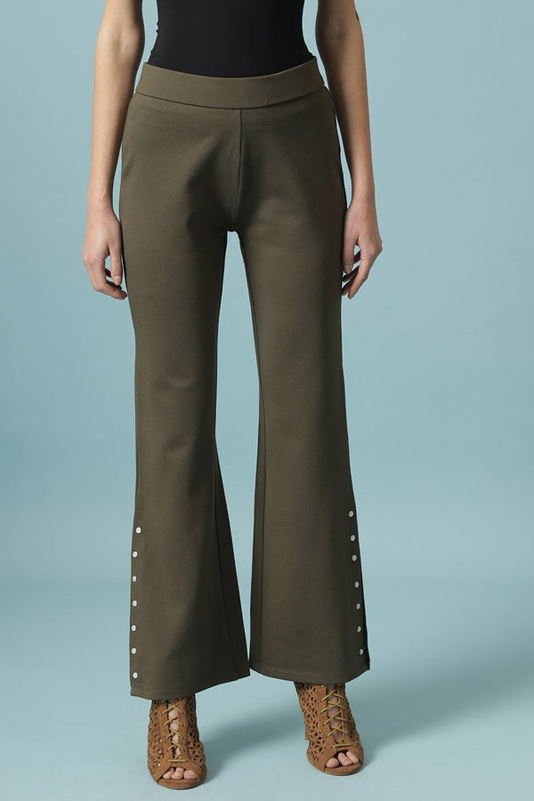 gipsy Olive Solid Knitted Bootcut Jegging Olive