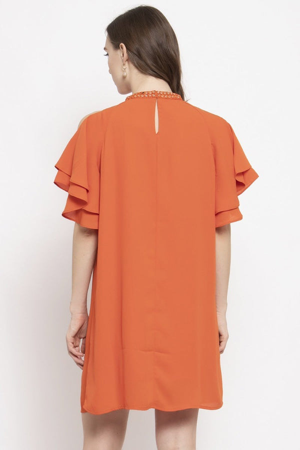 Gipsy Gipsy Orange Embellished Solid Georgette Dress Orange