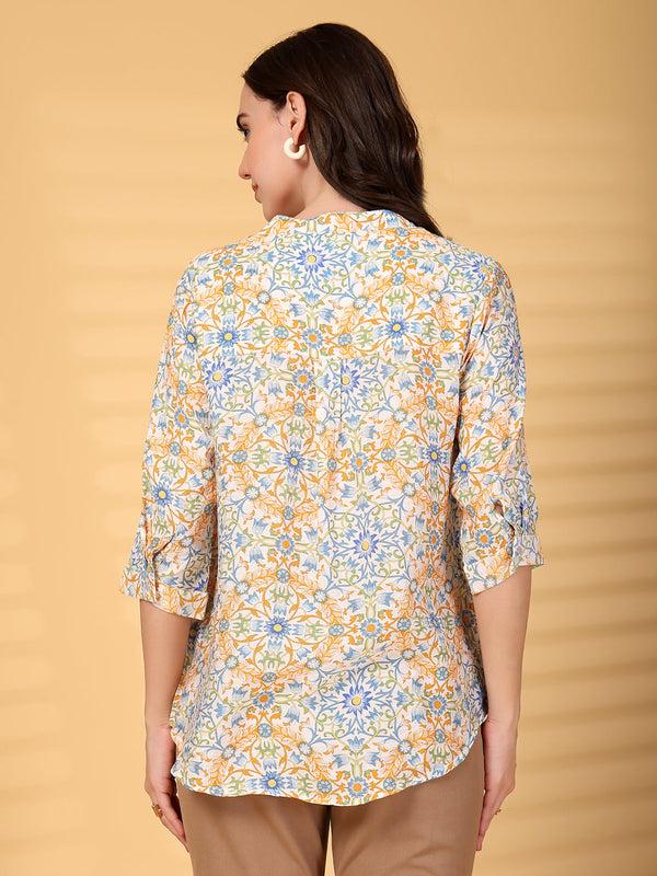 Gipsy Gipsy Orange Floral Hotfixing Lace Detailing Chiffon Tunic