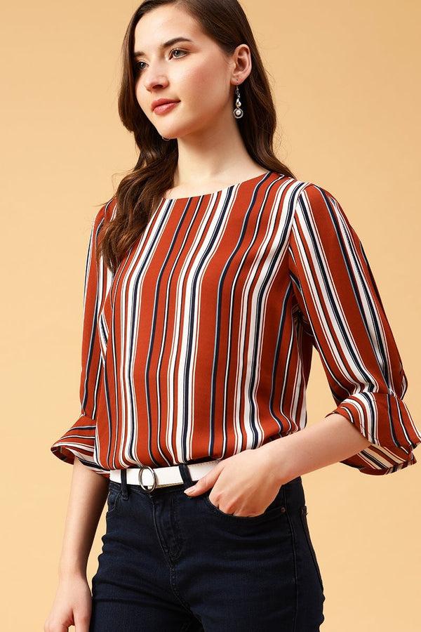 Gipsy Gipsy Orange Vertical Stripes Crepe Top Orange