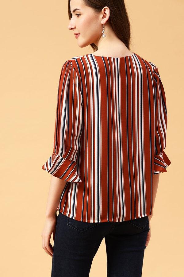 Gipsy Gipsy Orange Vertical Stripes Crepe Top Orange