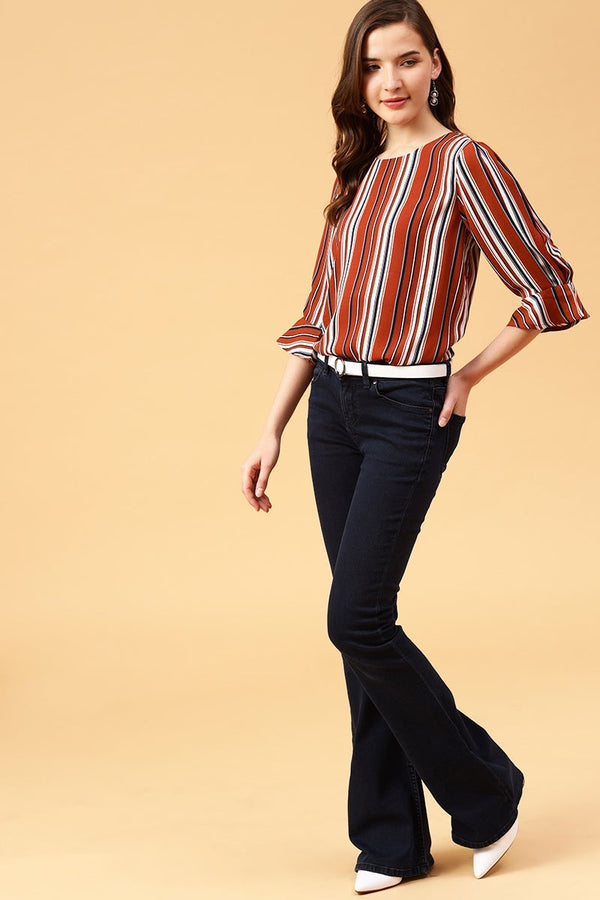 Gipsy Gipsy Orange Vertical Stripes Crepe Top Orange
