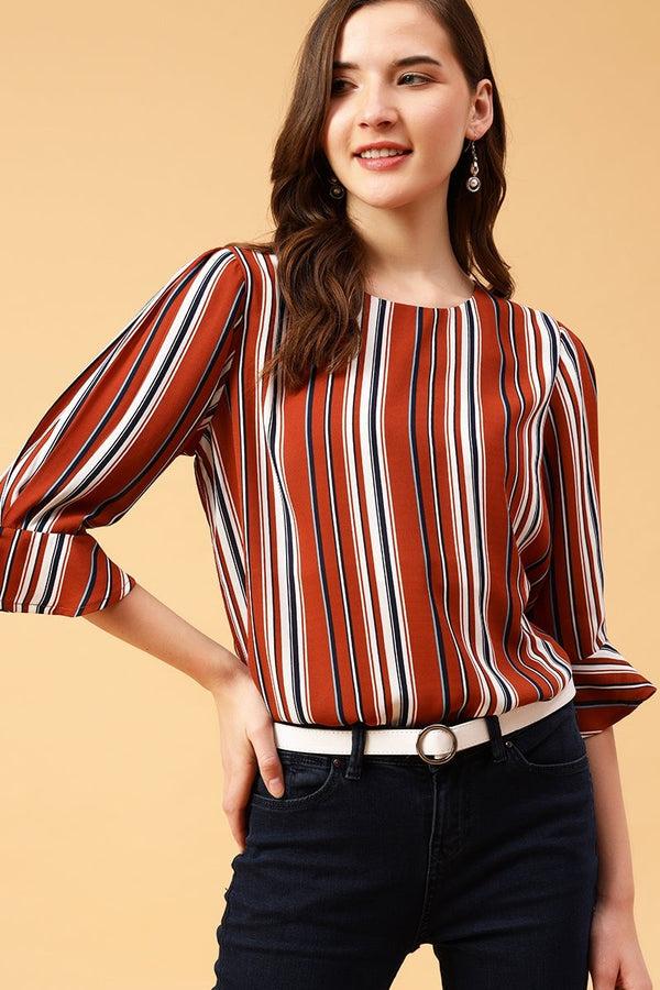 gipsy Gipsy Orange Vertical Stripes Crepe Top Orange