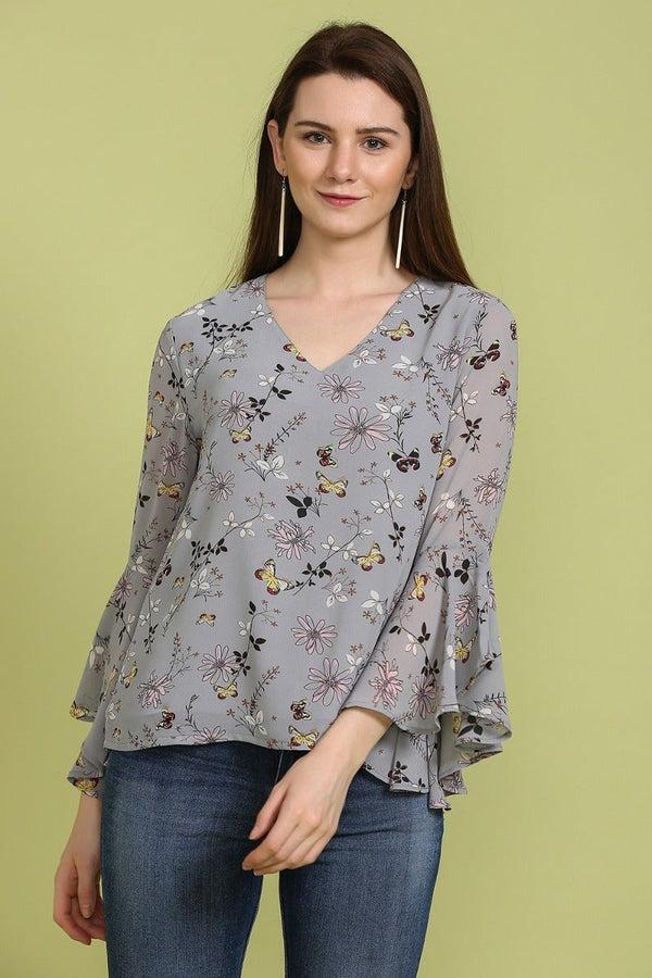 Gipsy Pastel Waterfall Sleeves Top Grey