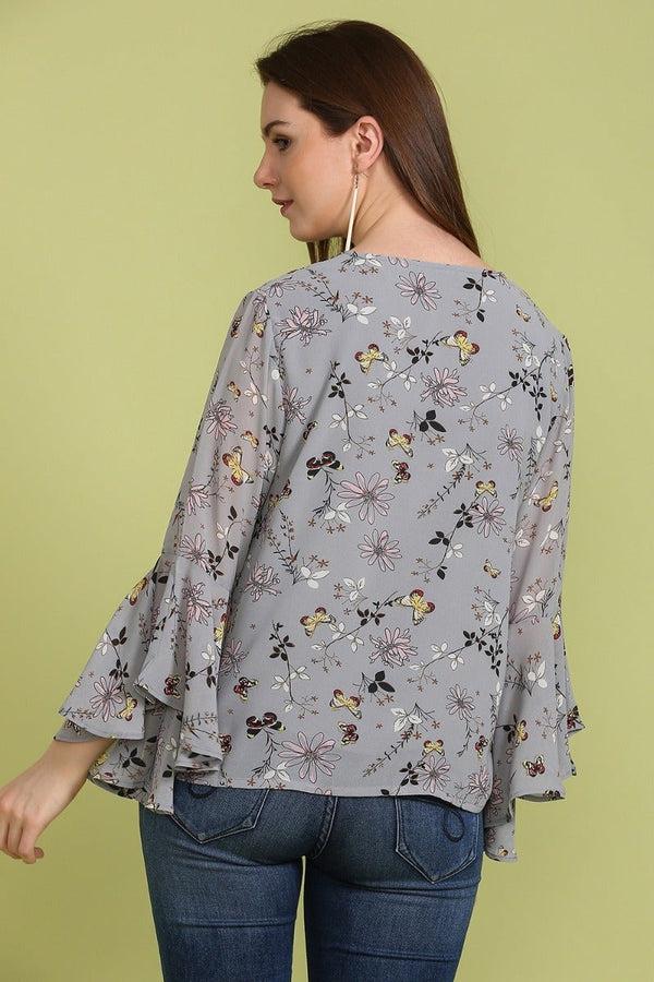 Gipsy Pastel Waterfall Sleeves Top Grey