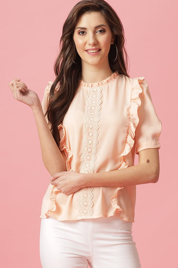 gipsy Gipsy Pink Medium Length Round Neck Polyester Blouse Pink