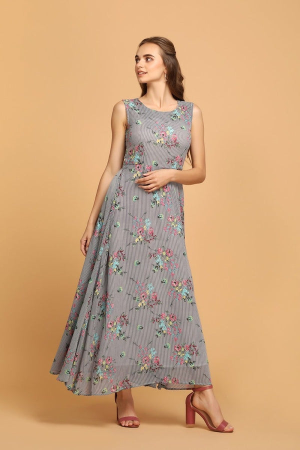 Gipsy Printed Vertical Floral Top Grey