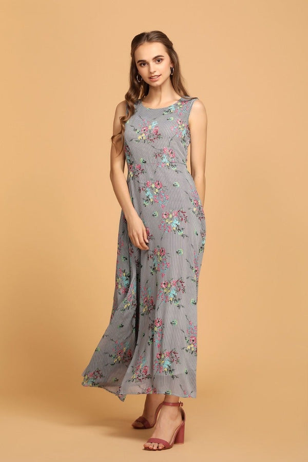 Gipsy Printed Vertical Floral Top Grey