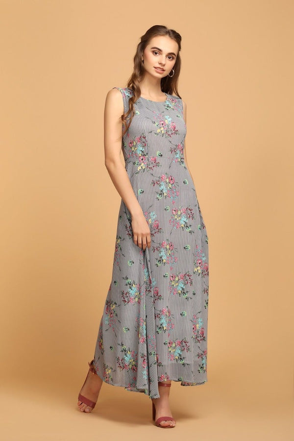 Gipsy Printed Vertical Floral Top Grey