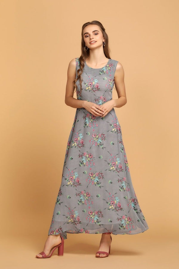 gipsy Printed Vertical Floral Top Grey