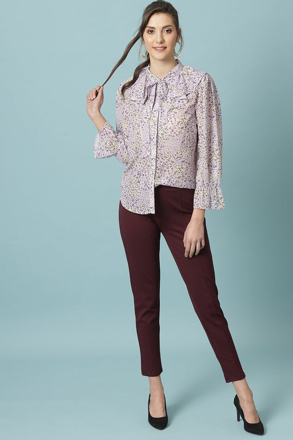 Gipsy Gipsy Purple Medium Length Round Neck Polyester Tunic Purple