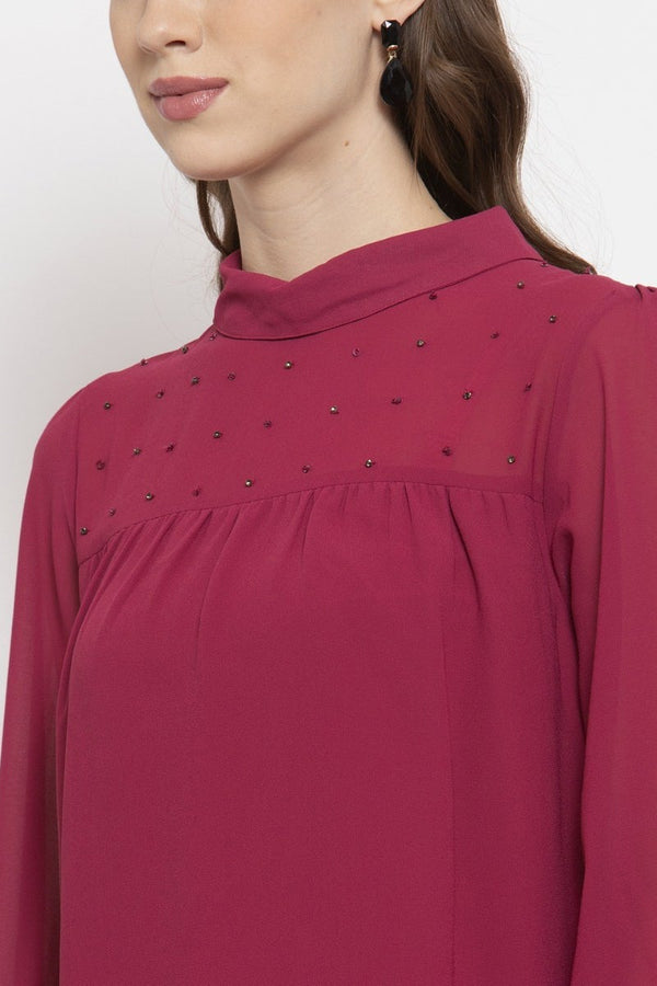 Gipsy Gipsy Rasberry Embellished Georgette Top Pink