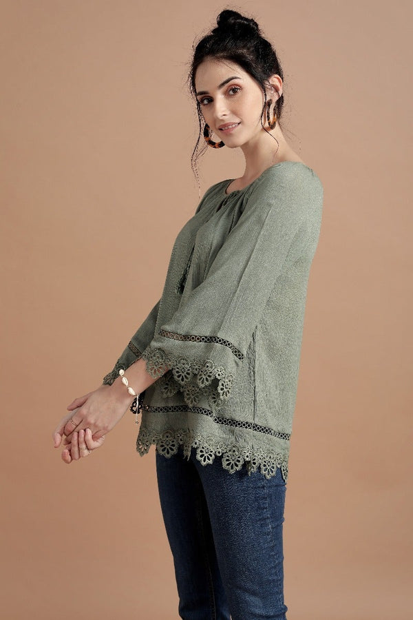 Gipsy Richly Raglan Lace Tunic Olive