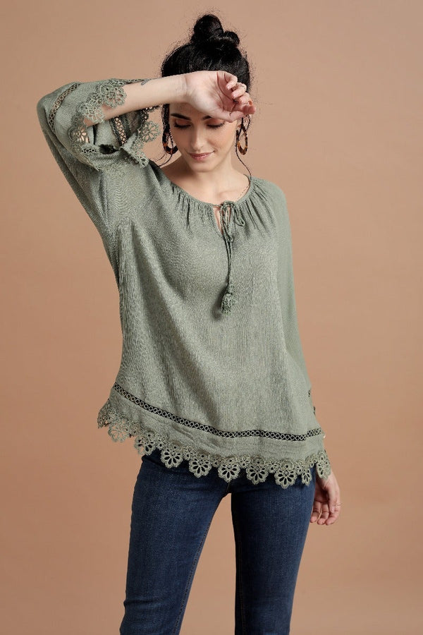 Gipsy Richly Raglan Lace Tunic Olive