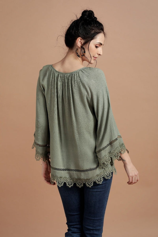 Gipsy Richly Raglan Lace Tunic Olive