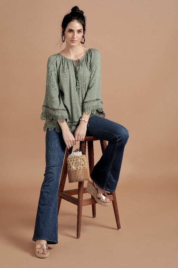 gipsy Richly Raglan Lace Tunic Olive