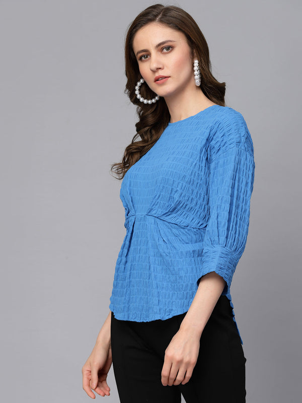 Gipsy Gipsy Royal Blue Textured Cotton Blouse Royal Blue