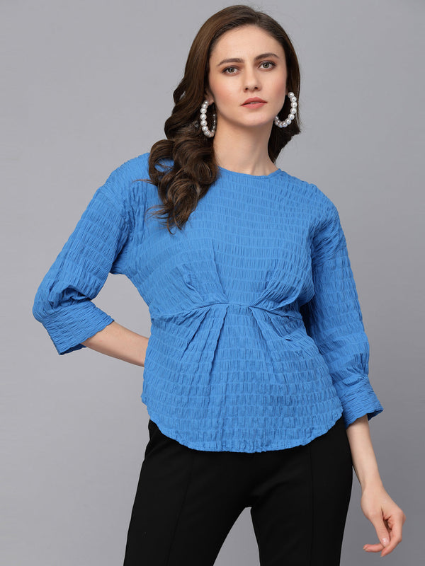 gipsy Gipsy Royal Blue Textured Cotton Blouse Royal Blue
