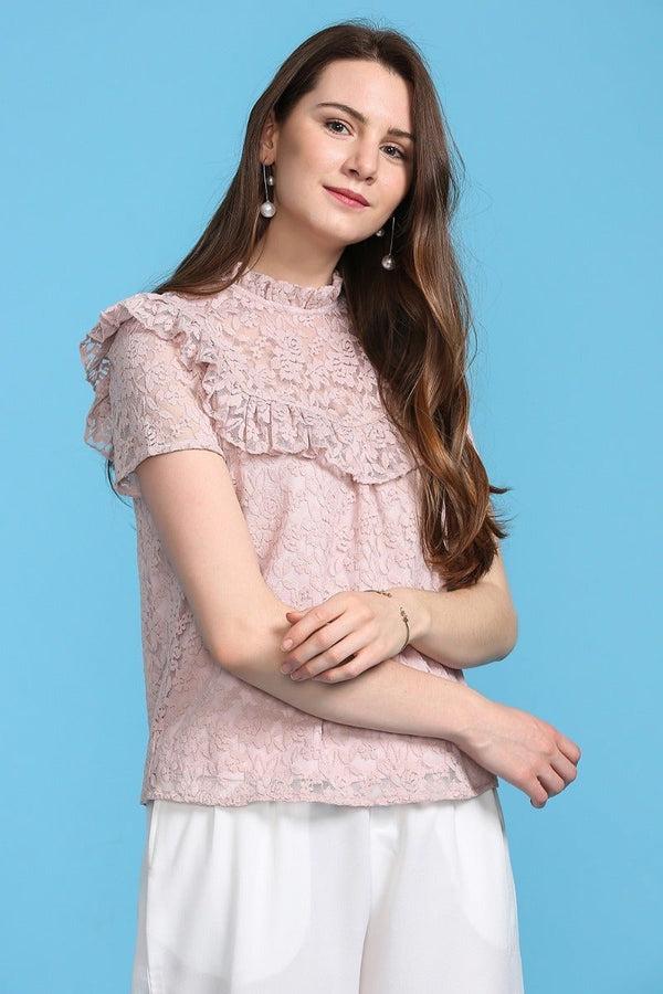 Gipsy Ruffle Love Lace Top Dusky Pink