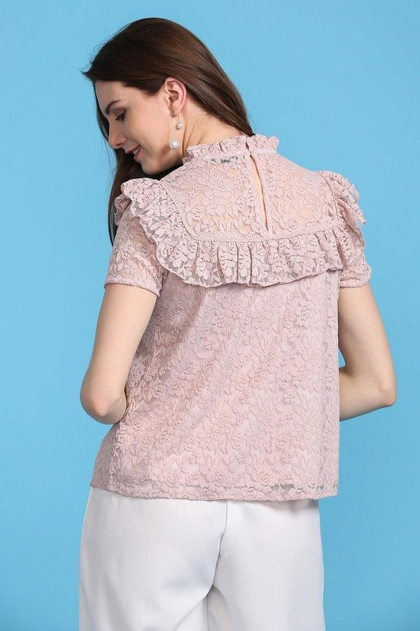Gipsy Ruffle Love Lace Top Dusky Pink