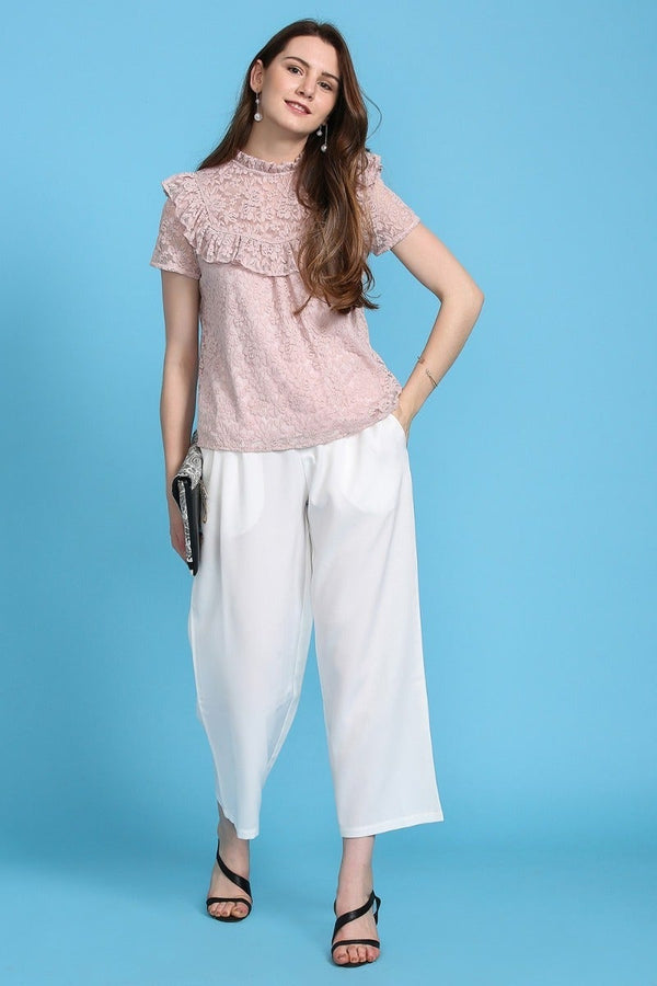 Gipsy Ruffle Love Lace Top Dusky Pink