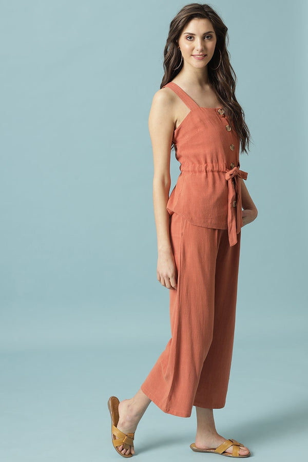 Gipsy Gipsy Rust Medium Length Square Neck Linen Blouse Rust