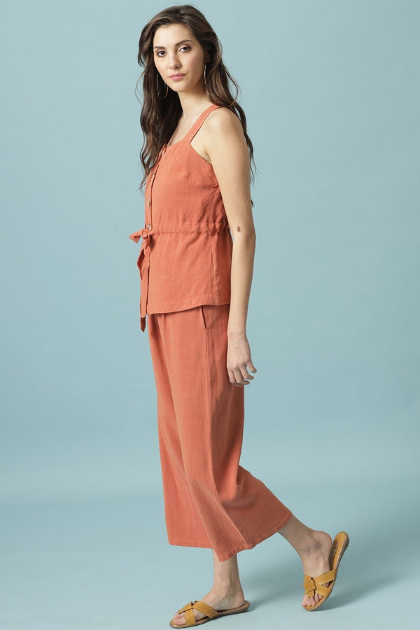 Gipsy Gipsy Rust Medium Length Square Neck Linen Blouse Rust