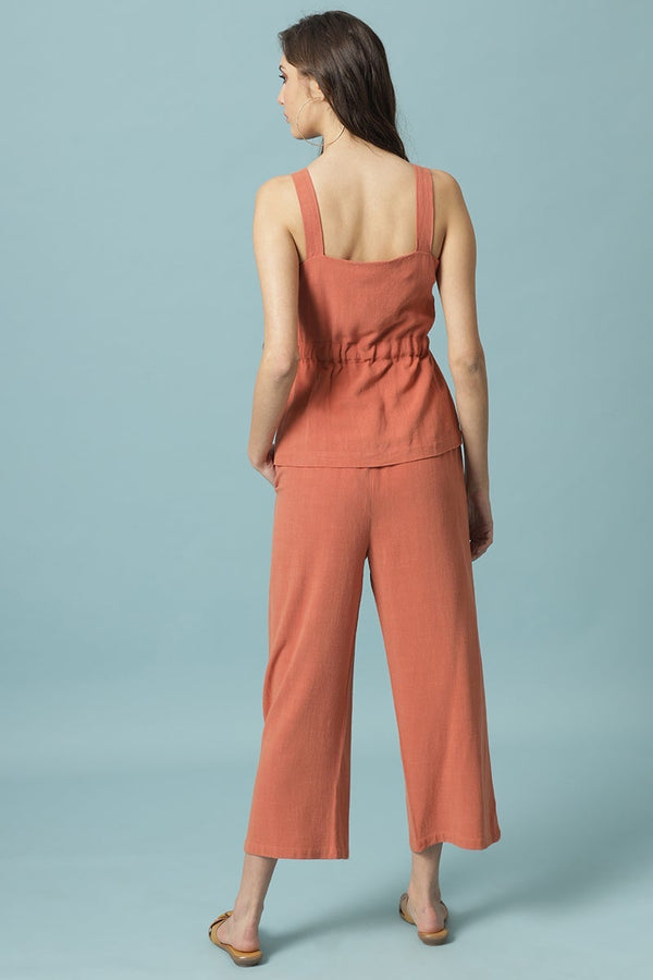 Gipsy Gipsy Rust Medium Length Square Neck Linen Blouse Rust