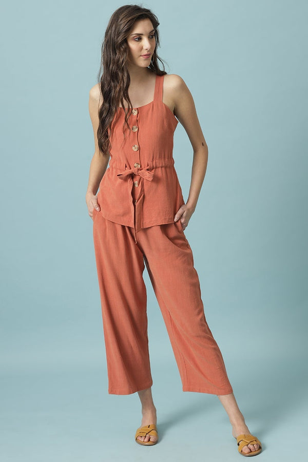 gipsy Gipsy Rust Medium Length Square Neck Linen Blouse Rust