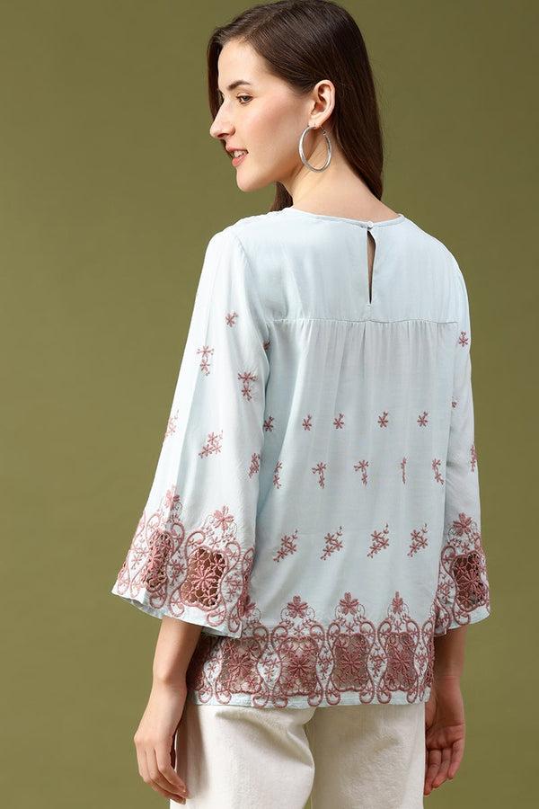 Gipsy Gipsy Sage Embroidered Viscose Rayon Tunic Blue