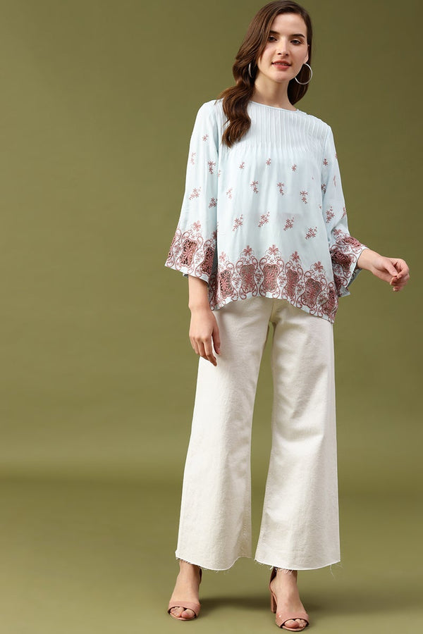 Gipsy Gipsy Sage Embroidered Viscose Rayon Tunic Blue