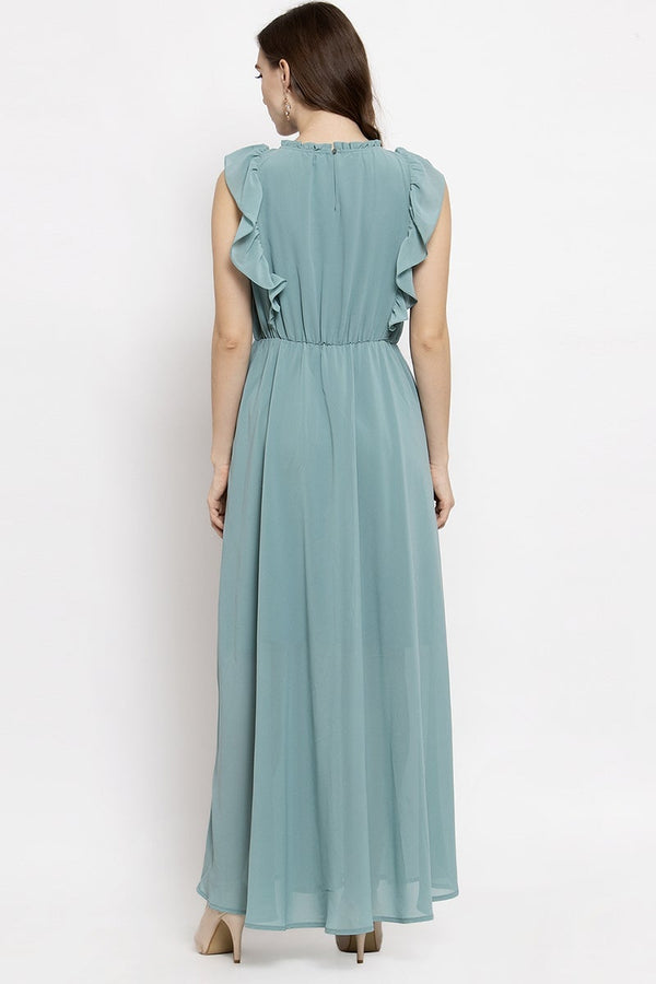 Gipsy Gipsy Sage Midi Length Round Neck Georgette Dress Sage