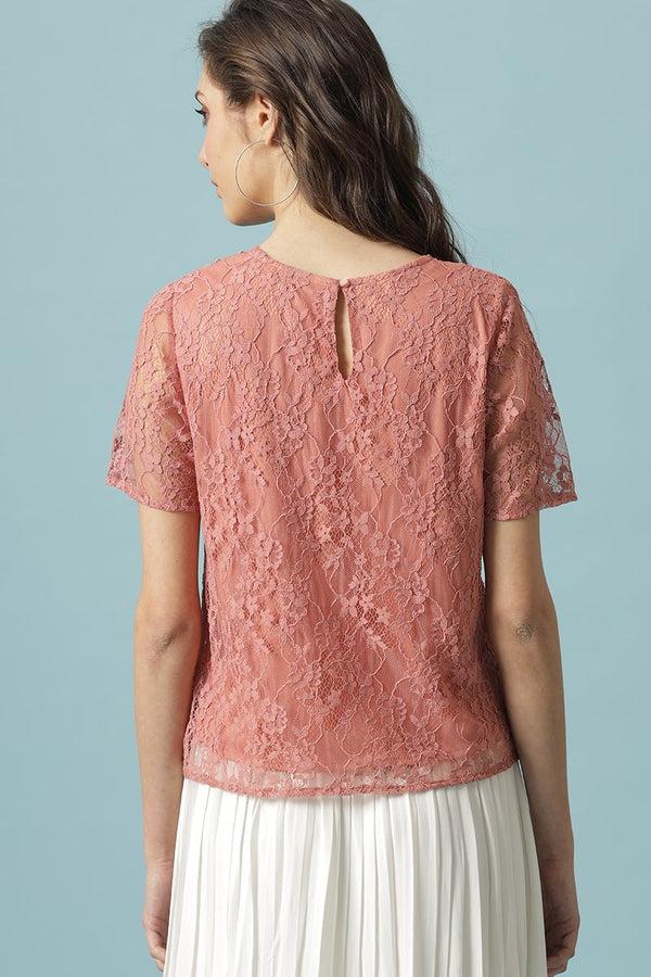 Gipsy Gipsy Salmon Pink Medium Length Round Neck Polyester Blouse Salmon Pink